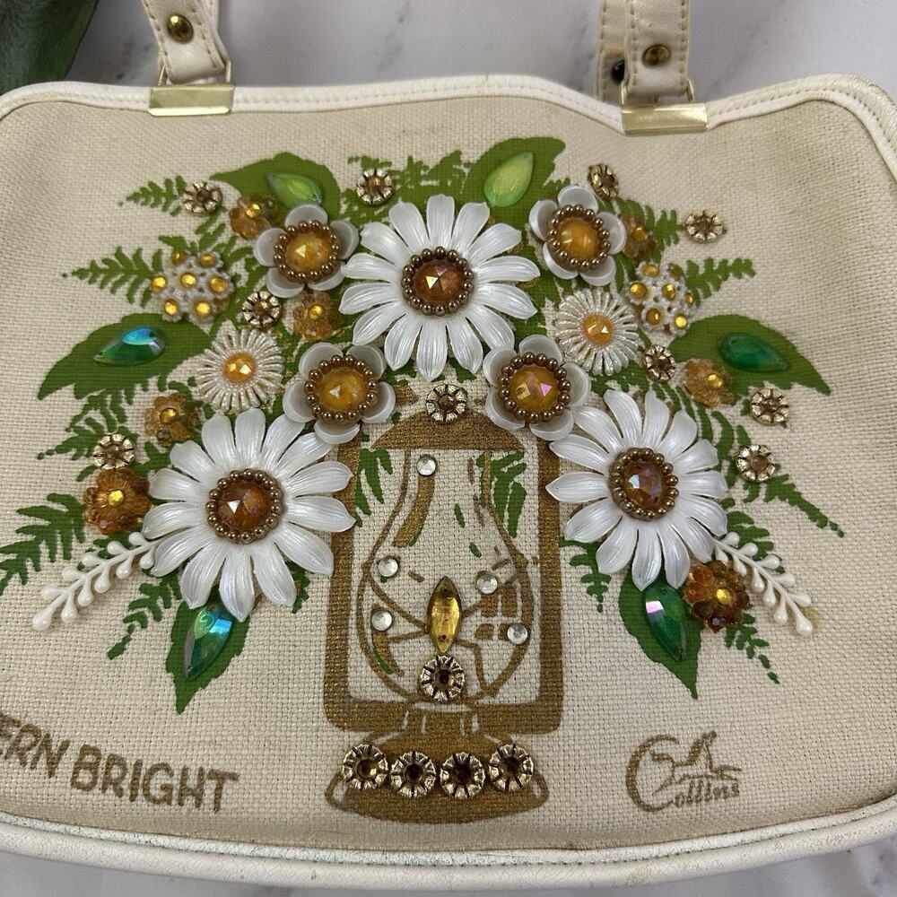 Enid Collins Of Texas Vintage 60s Embellished Purse Bag Lantern Bright Floral - Picture 3 of 12
